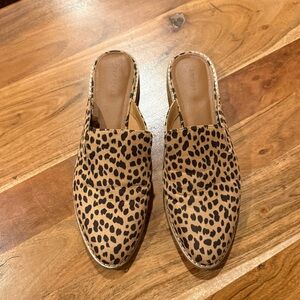 Indigo Leopard Print Slip-On Mules Small Heel Tan and Black Size 9.5